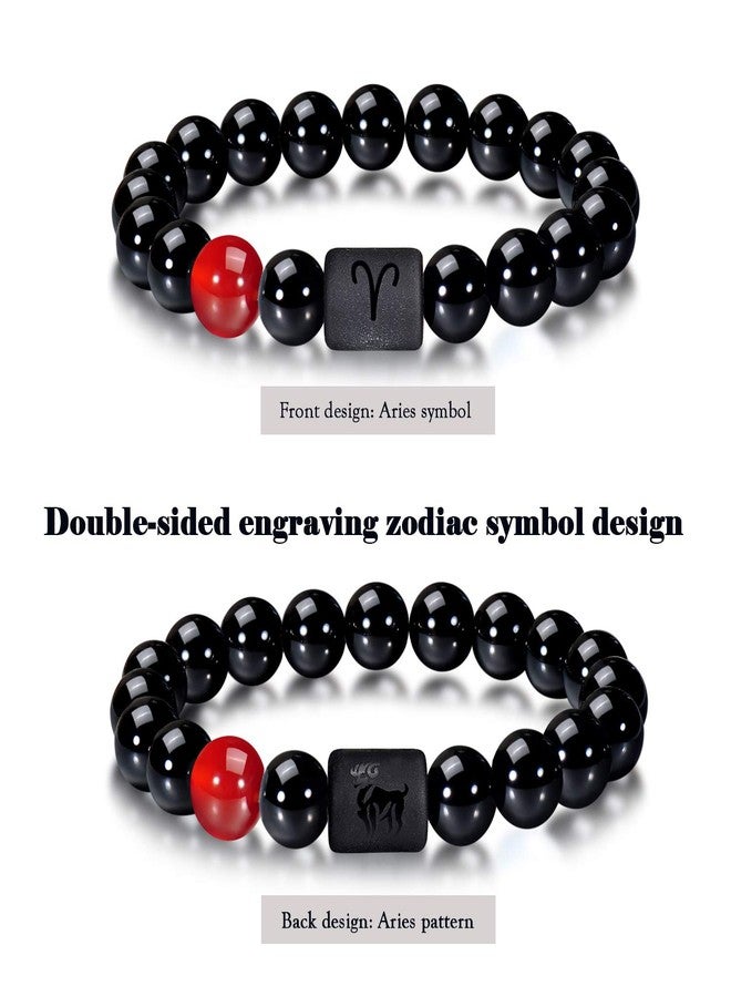 VLINRAS Zodiac Aries Bracelet for Men Women Aries Gifts Natural Black Onyx Stone Zodiac Charm Bracelet Constellation Horoscope Jewelry - Image 2